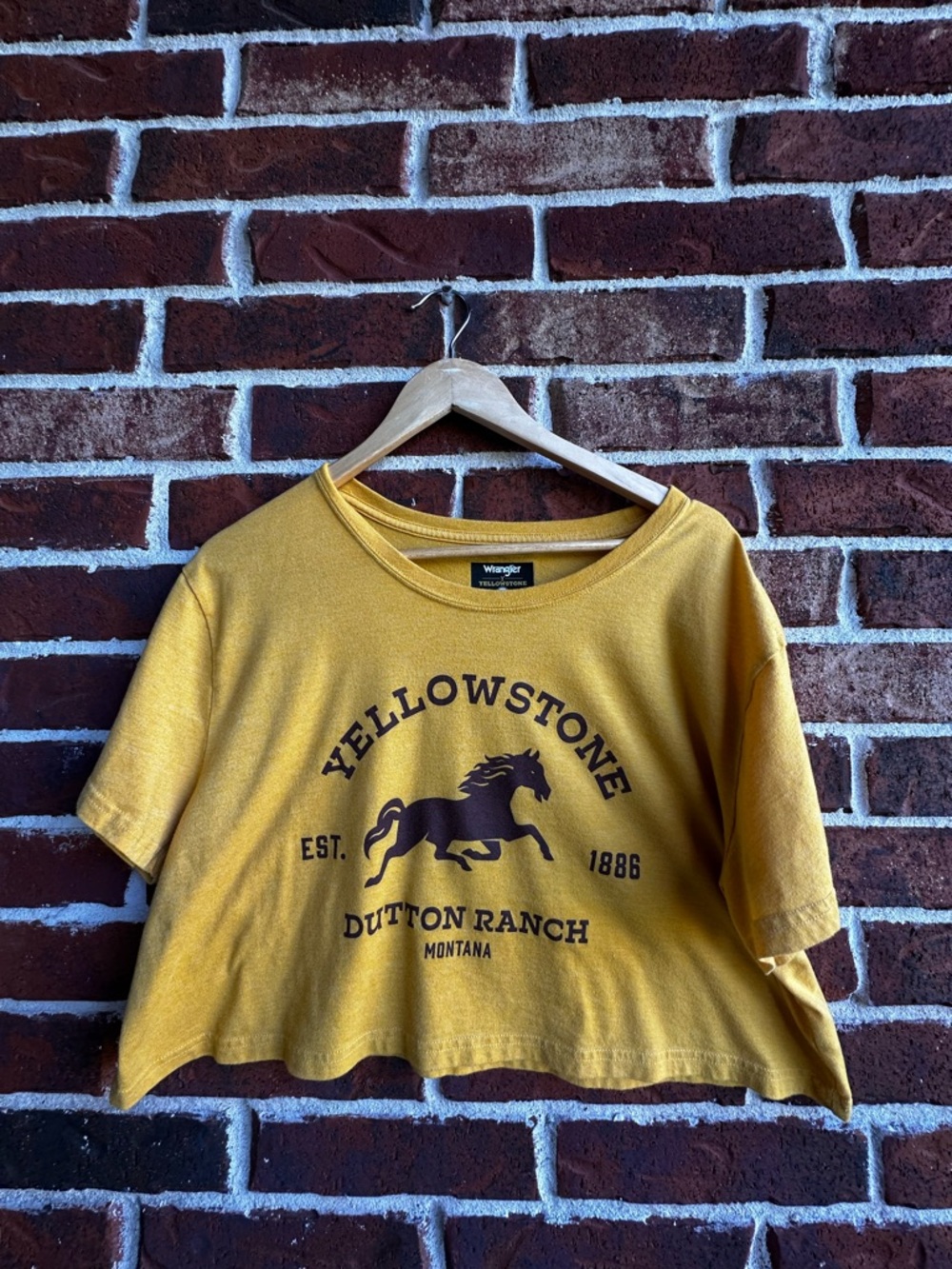 Wrangler Mustard Yellow Yellowstone Dutton Ranch Crop Tee